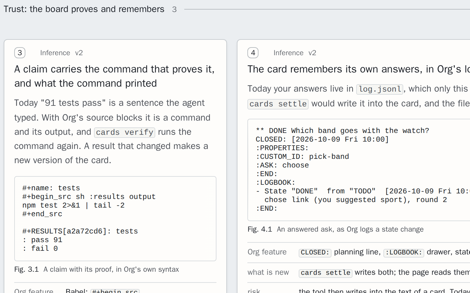 A card that shows Org source for a claim with the command that proves it